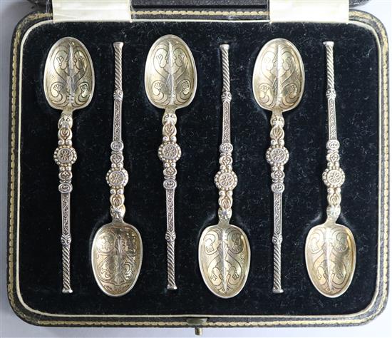 A cased set of 6 George V coronation style silver coffee spoons, Barker Brothers Silver Ltd, Birmingham, 1936.